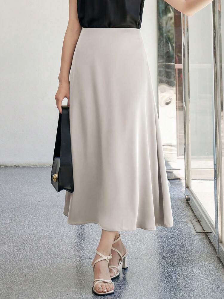 Women's Elegant Solid Color A-Line Skirt, Suitable For Commute, Party, Back To School, Formal Occasions
