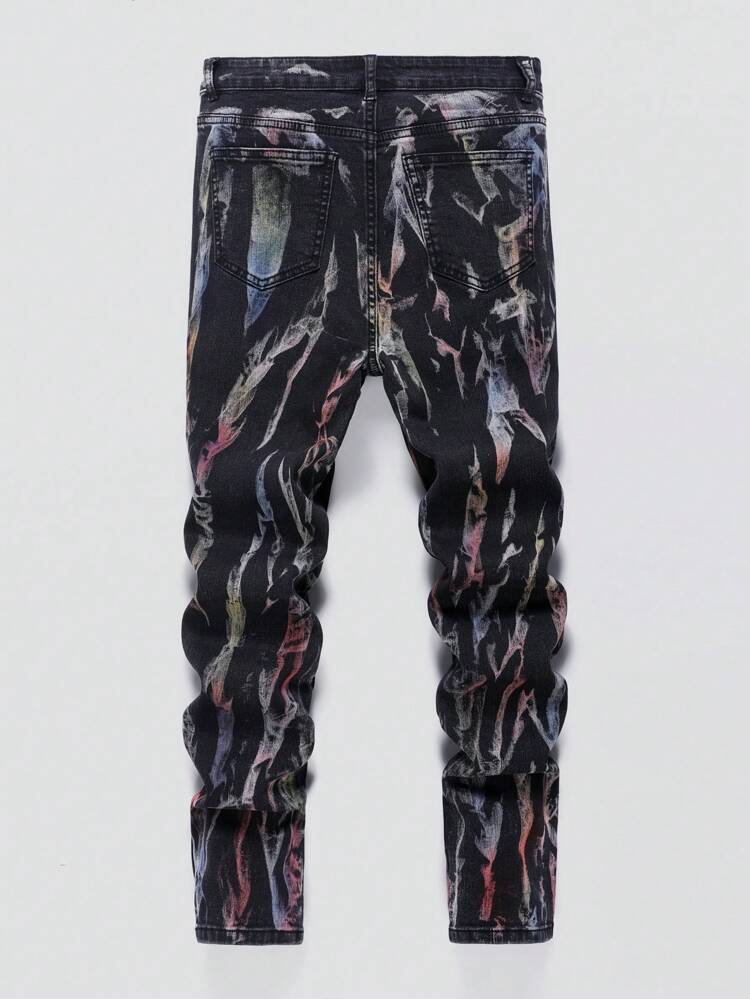 Teen Boy Stylish Metallic Washed Black Jeans,For Summer Music Festival