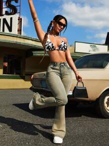 SHEIN ICON Women's Slim Fit Flare Jeans With Ripped Details