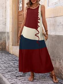 EMERY ROSE Vestido Bloque De Color Con Bolsillo Oblicuo - Burdeos - Ver 5