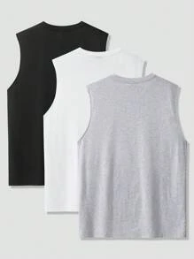 Manfinity Homme Conjunto de 3 piezas de Camisetas sin mangas con cuello redondo para hombre, básicas y lisas. Perfectas para salir