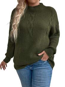 SHEIN LUNE Plus Size Solid Color Long Sleeve Pullover Sweater Knit Pullover Fall Winter - Army Green - View 5