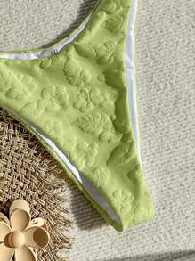 Swim Mod Leisure Style Women's Floral Flocked Bikini Set, Bikini Set Outfit Beach Swimwear Bathing Suit Summer,Summer Beach - Olive Green - View 4