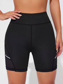 Easithlete Reflective Stripes Breathable Mesh Design Yoga Shorts With Butt Lifting Function Women Sweat Short, Gym Short, Biker Short Comfy Short - Black - View 2
