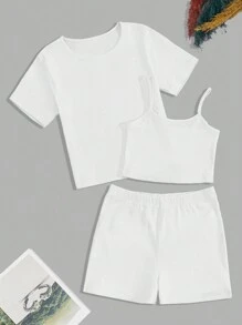 RueChic 3 Pcs/Set Women's 3 Packs Knit  Homewear Lounge Set - White - View 1