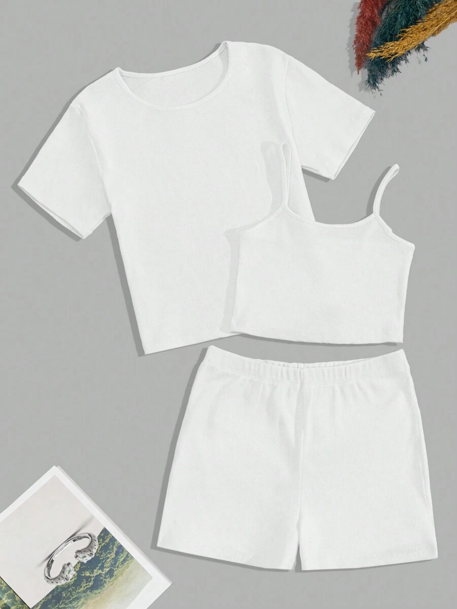 RueChic 3 Pcs/Set Women's 3 Packs Knit  Homewear Lounge Set - White - View 1