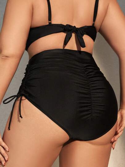 Swim Lushoire Plus Size Summer Beach Plain Color Ruched Side Drawstring Swimwear Bottom
