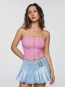SHEIN Qutie Hollow Out Strapless Women's Knit Top - Pink - View 1