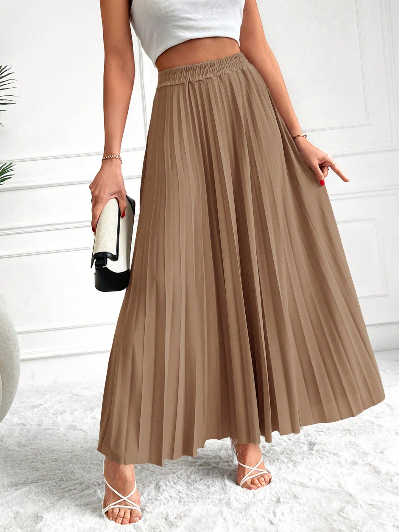 Damenrock Mit Hoher Taille - Plissiert & Vorn Zu Binden Maxirock