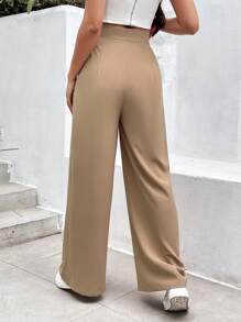 SHEIN Frenchy Women's Solid Color Pleated Trousers Summer Casual - Camel - View 2