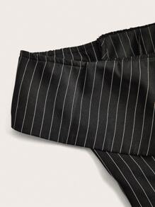 SHEIN ICON 女性條紋單肩出門斜肩翻領短上衣 - 黑與白 - 查看 10