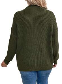 SHEIN LUNE Plus Size Solid Color Long Sleeve Pullover Sweater Knit Pullover Fall Winter - Army Green - View 2