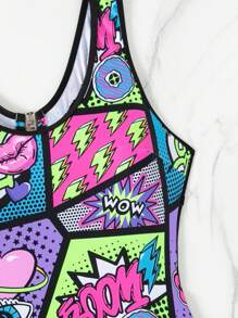 Swim EVENT 1pc Women's Letter Print Open Back Sleeveless One Piece Swimsuit, Casual Style Summer