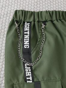 Teen Boy Letter Tape Side Flap Pocket Pants Fall Winter - Multicolor - View 5