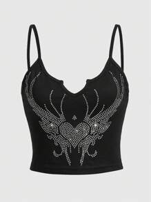 ROMWE Fairycore 水钻心形图案吊带背心，适合狂欢节