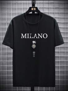 Manfinity Homme Men Short Sleeve Casual T-Shirt With Letter Graphic Print, For Friends - Black - View 6