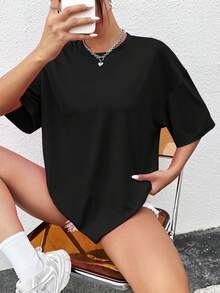 INAWLY 卡通&字母印花短袖t卹 - 黑色 - 查看 5