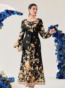 Al Najma 女士阿拉伯燈籠袖花卉印花連衣裙 - 彩色 - 查看 1