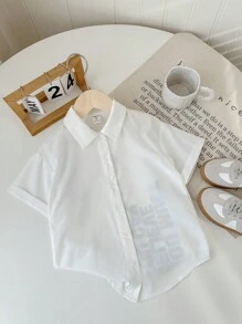 SHEIN Lässiges und stylisches T-Shirt mit lockerer Passform und Buchstabe Muster für Kleine Mädchen im Frühling/Sommer