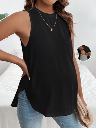 SHEIN Maternity Solid Color Arc Hem Tank Top