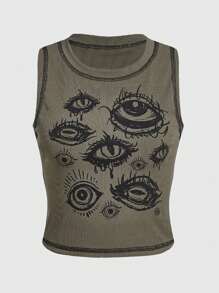 ROMWE Goth Eye Print Tank Top, School