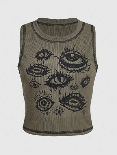 Goth Eye Print Tank Top, School