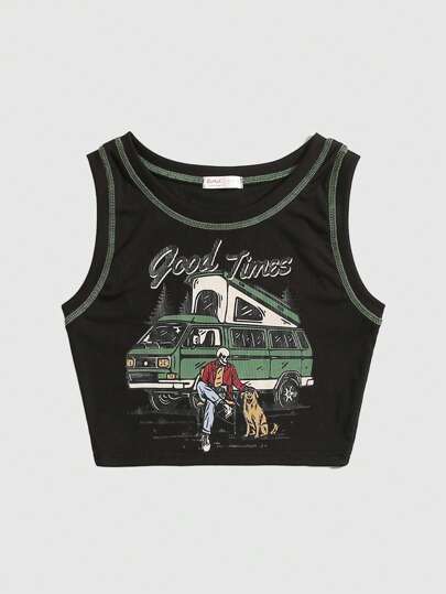 Frmlsstudio Top tank con estampado de letra cráneo y perro ribete con puntada