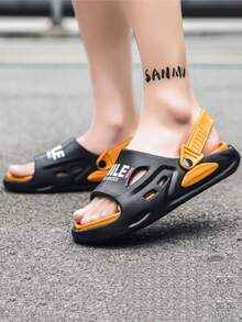 男士夏季戶外時尚防滑厚底休閒沙灘鞋,適用於沙灘和運動 - 黑色 - 查看 8