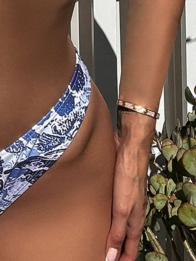 Full Print V Neck Halter Bikini Set Bikini Set Summer Beach