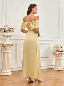 SHEIN Belle Bridesmaid Dresses Membungkus Zip Plain - Kuning - View 4