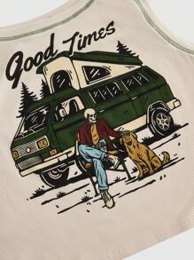 Frmlsstudio Plus Skeleton & Letter Graphic Tank Top, School - Apricot - View 4