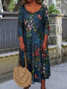 EMERY ROSE Plus Size Floral Print Half Button Front Sheath Dress - Multicolor - View 5