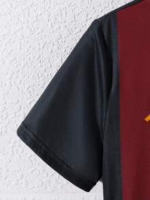 SHEIN Tween男孩寬鬆運動風彩色拼接棒球字母短袖T恤，圓領設計 - 彩色 - 查看 4