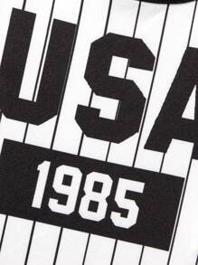 SHEIN Body sans manches tricoté pour jeune fille à rayures et lettres, col rond - Noir et Blanc - Voir 5