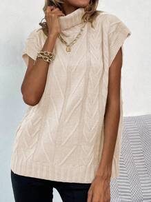 SHEIN LUNE Women's Turtle Neck Solid Color Sweater Vest - Apricot - View 3