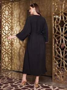 Layrah Turkish Style Caftan Dress With Batwing Sleeves And Rhinestone Decoration, Elegant Luxury Evening Party Style Kaftan Jalabiya Dress