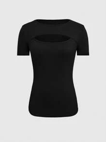 INAWLY Women's Round Neck Short Sleeve Hollow Out T-Shirt