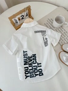 SHEIN Lässiges und stylisches T-Shirt mit lockerer Passform und Buchstabe Muster für Kleine Mädchen im Frühling/Sommer