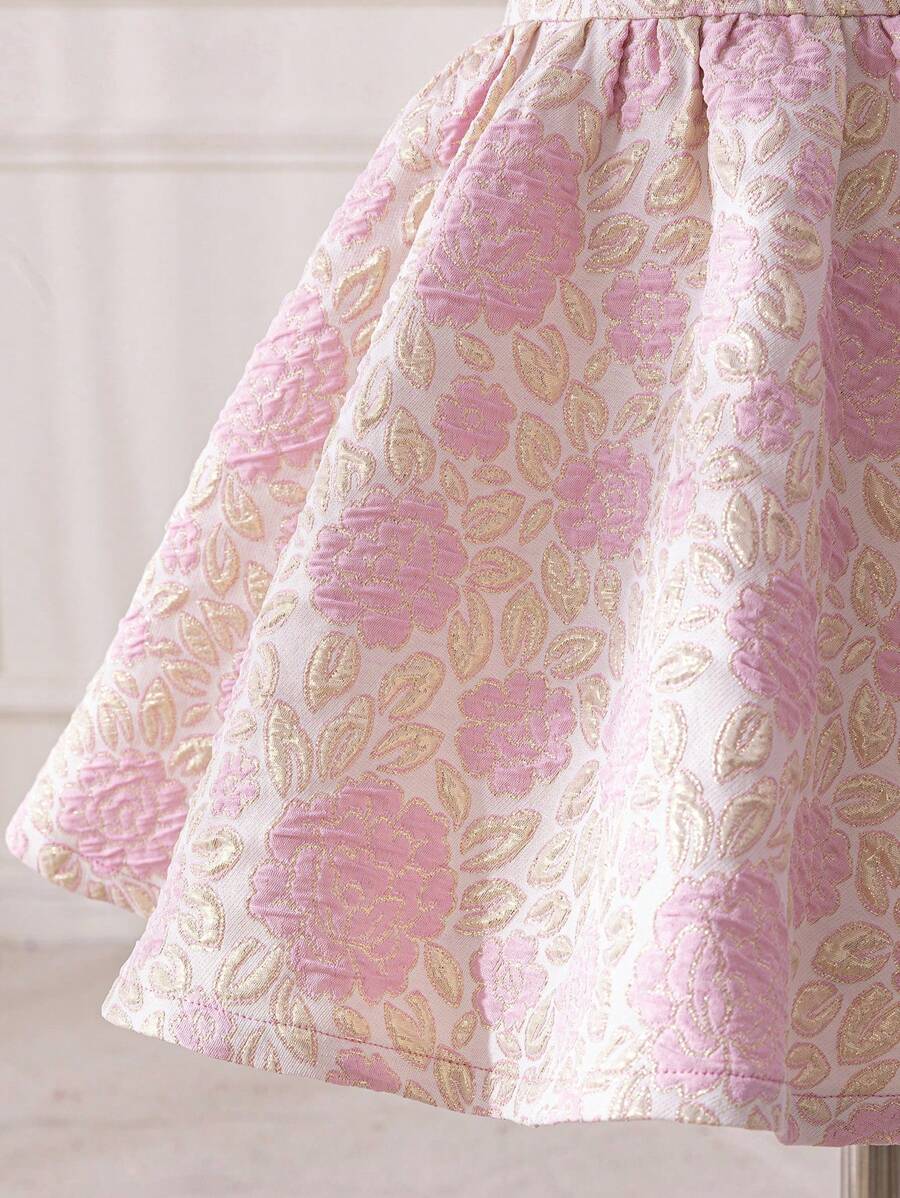 SHEIN Robe mousseline de soie avec n??ud papillon et motif jacquard pour filles pr?�-adolescentes 