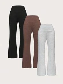 INAWLY 3 cái/bộ Kích thước lớn Của phụ nữ Cao eo Dài Giải trí Quần - Nhiều màu - Xem 1