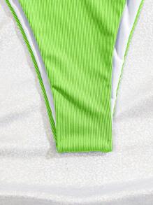 SHEIN Swim 女士夏日海灘霓虹比基尼套裝，泳裝音樂節夏季必備 - 青檸色 - 查看 7