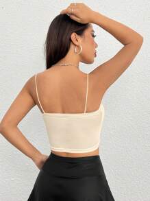 SHEIN PETITE Women's Solid Colored Cropped Cami Top With Spaghetti Straps - Apricot - View 2