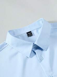 Manfinity Mode Men's Solid Color Long Sleeve Shirt With Embroidered Cuffs - Baby Blue - View 7