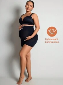 Umstandsshorts mit hoher Taille, Mesh-Einsätzen und Patchwork