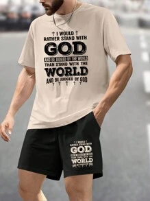 Manfinity Homme Ensemble T-shirt Et Short Imprimé De Slogan En Taille Plus Pour Homme - Multicolore - Voir 1