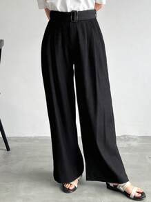 FRIFUL Women's Plain Pleated Flared Pants