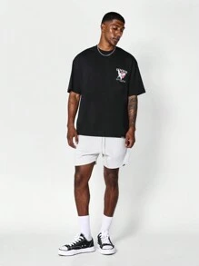 SUMWON 背面带有图案印花的 T 恤，适合日常穿着 - 黑色 - 查看 3