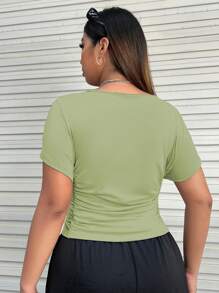 SHEIN EZwear Plus Size Solid Color Pleated Slim Fit T-Shirt