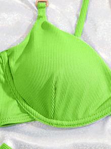 SHEIN Swim 女士夏日海灘霓虹比基尼套裝，泳裝音樂節夏季必備 - 青檸色 - 查看 5