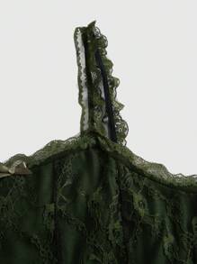 ROMWE Fairycore Contrast Lace Cold Shoulder Dress - Dark Green - View 4